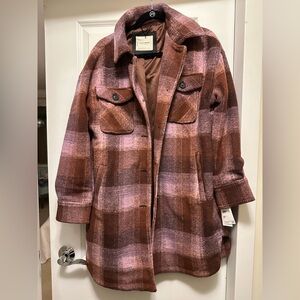 Lucky Brand Women's Plaid Utility Jacket in Pink and Brown